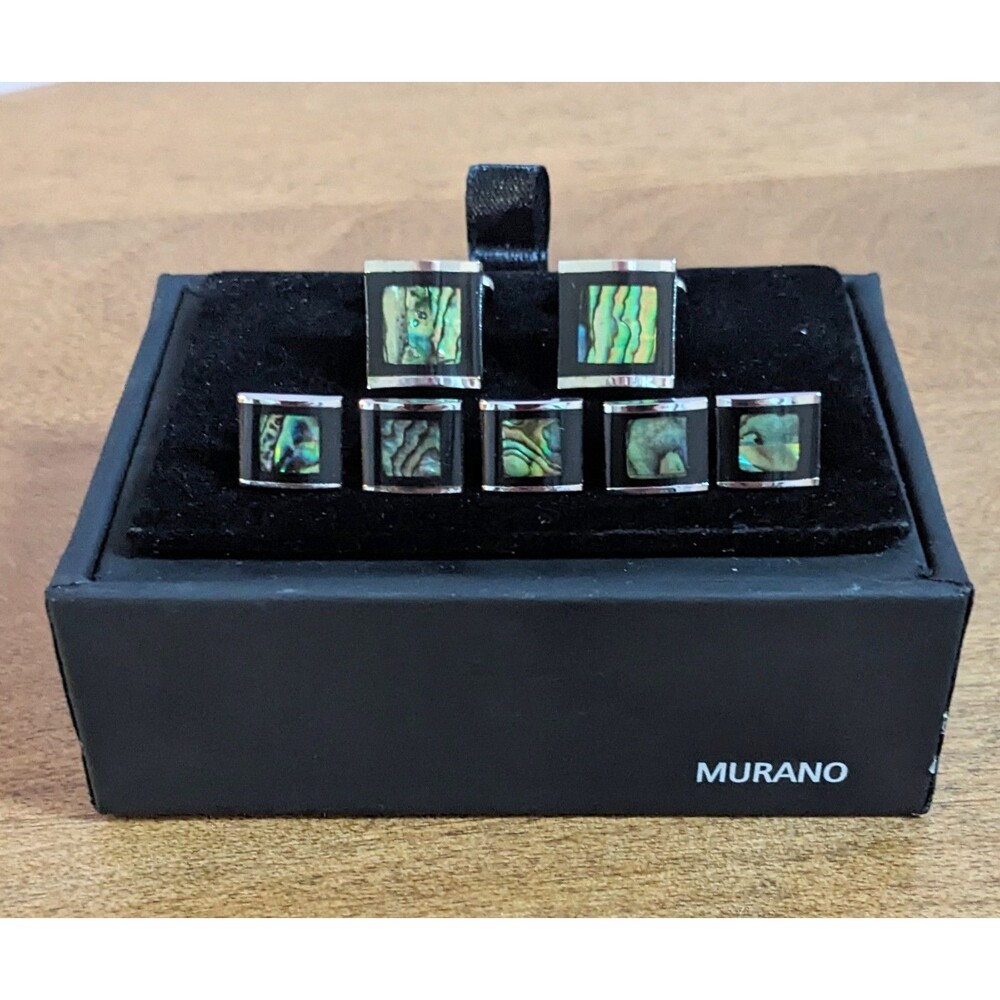 Murano Tuxedo Cufflink Stud Set Black Green Multicolor Design New in Display Box